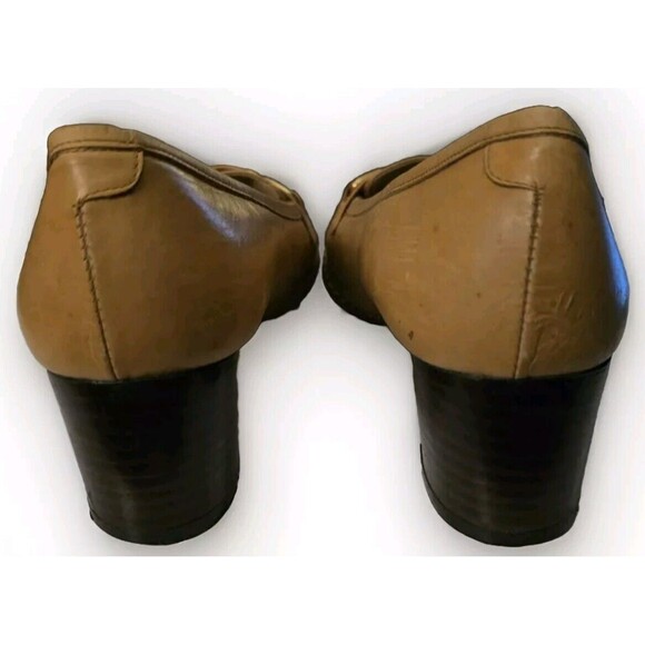 Vintage Andrew Geller Tan Leather Loafers Block Heel Made in Italy 8 B Beautiful - Picture 4 of 8